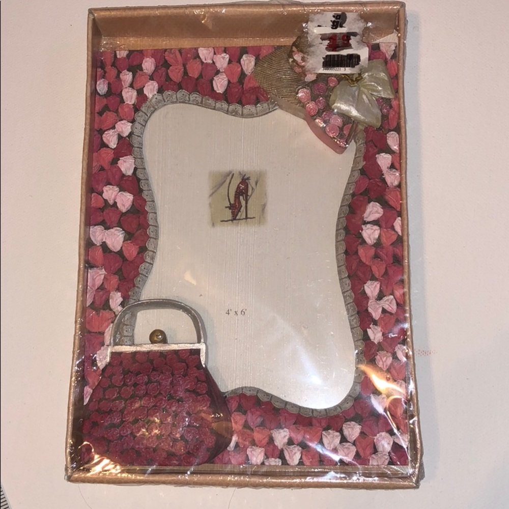 Pink flower purse bow photo frame NWT